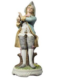 Vtg Porcelain Figurine Colonial Man Holding Dove 8" bird peace hat